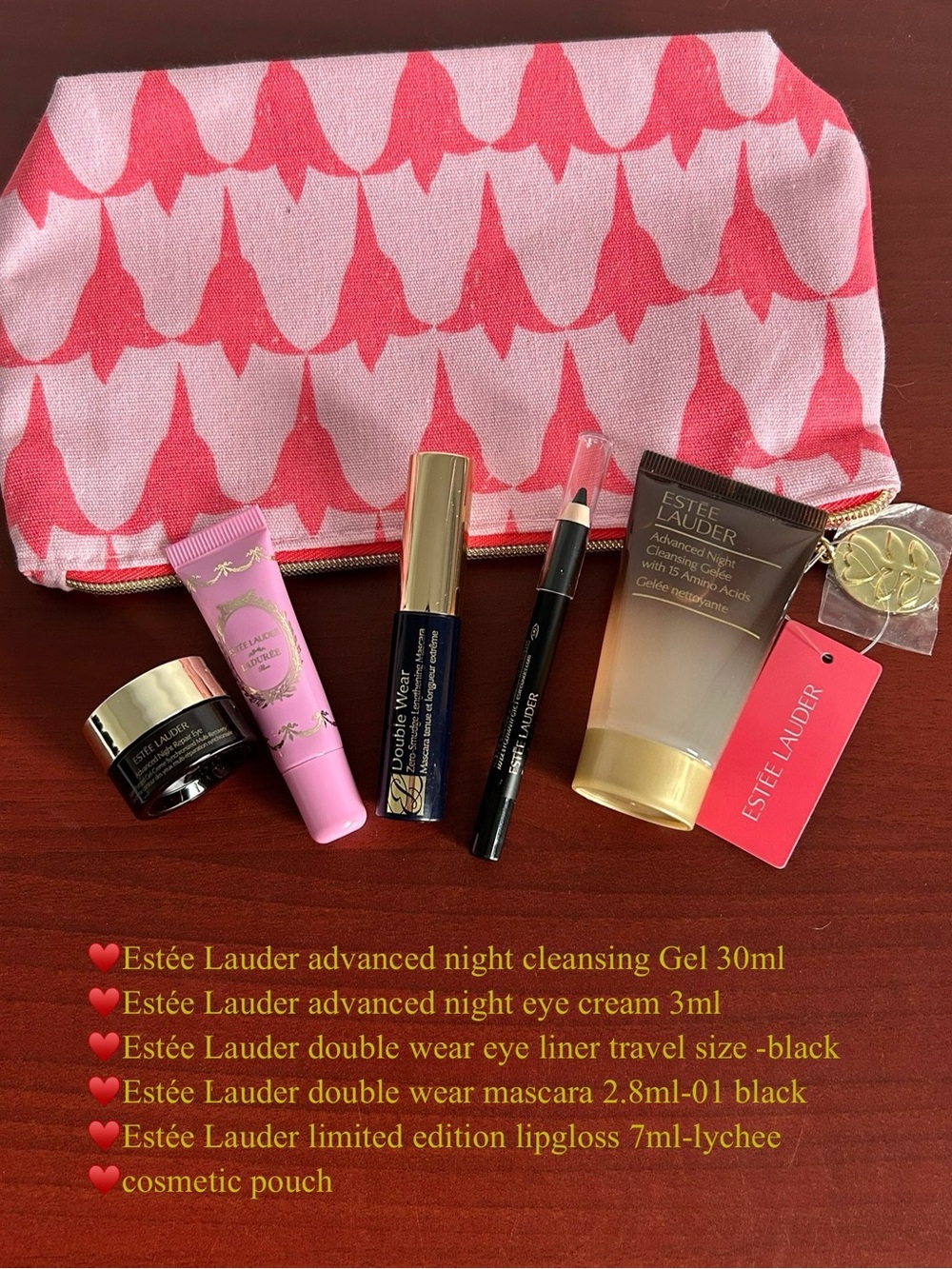 Estée Lauder Pink Pattern Cosmetic Pouch with Travel Skincare & Makeup Samples